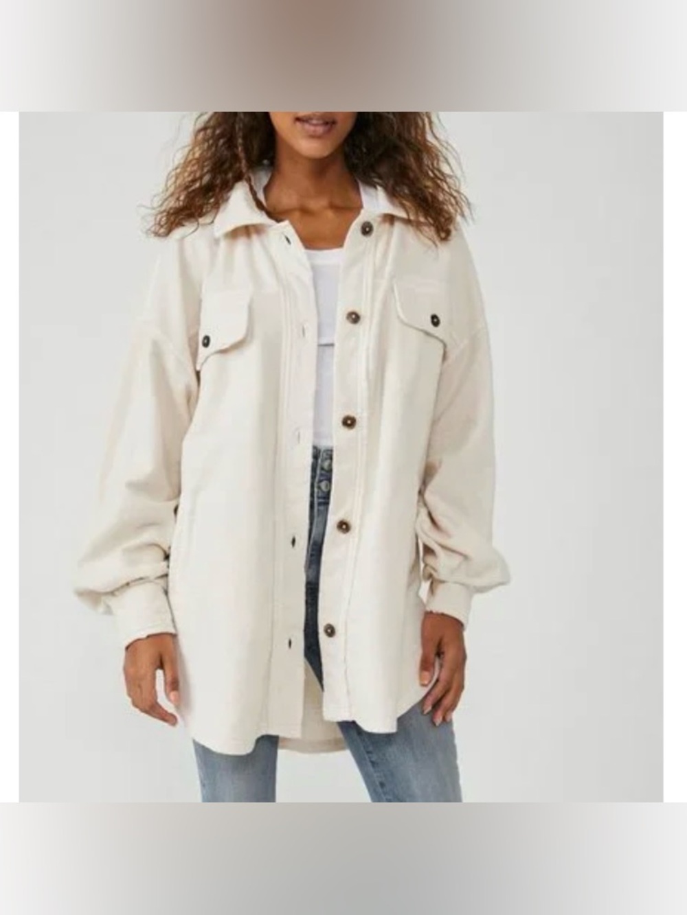 EUC Free People Oversized Fleece Shirt Jacket SHACKET Small - White